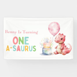 Rood geschilderde dinosaurus op een Saurus verjaar Spandoek