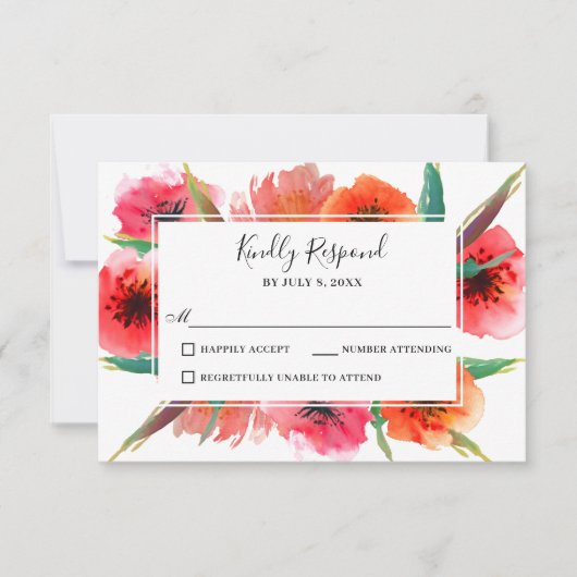 Rood geschilderde papavers bloemenbruiloft RSVP (Voorkant)