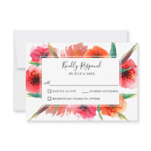 Rood geschilderde papavers bloemenbruiloft RSVP