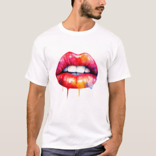 Rood geschilderde vrouwen lippen waterverf t-shirt