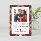 Rood gespeeld patroon Vrolijk kerstfoto Feestdagenkaart (Staand voorkant)