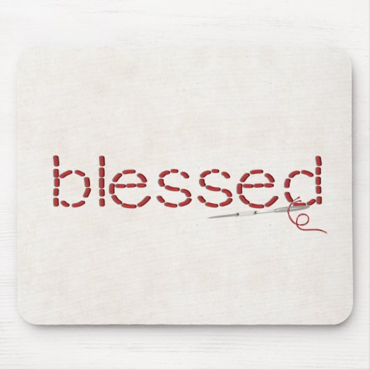 rood gestikt BLESSED tekstbericht met naald Muismat (Voorkant)