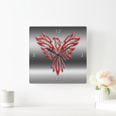 Rood gestileerde Phoenix die opstijgt met metallis Vierkante Klok (Huis)