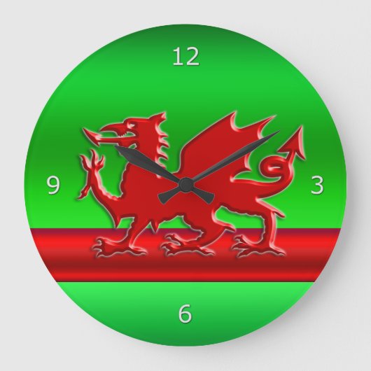 Rood gestileerde Welsh Dragon op groen metallisch  Grote Klok (Voorkant)