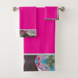 Rood gestippelde bloem roze bad handdoek