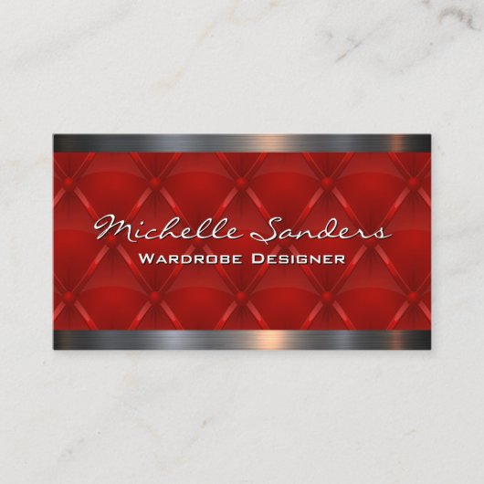 Rood gestoffeerde metalen afwerking visitekaartje (Voorkant)