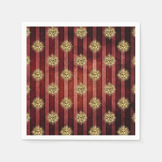 Rood gestreept goud zon gezicht patroon  gotisch servet (Voorkant)