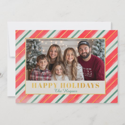 Rood gestreepte kerst feestdagenkaart (Voorkant)