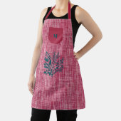 Rood getextureerde stof met kruidenmotief – Modern Schort (Insitu)