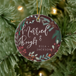 Rood getrouwd en helder eerste kerst botanisch keramisch ornament