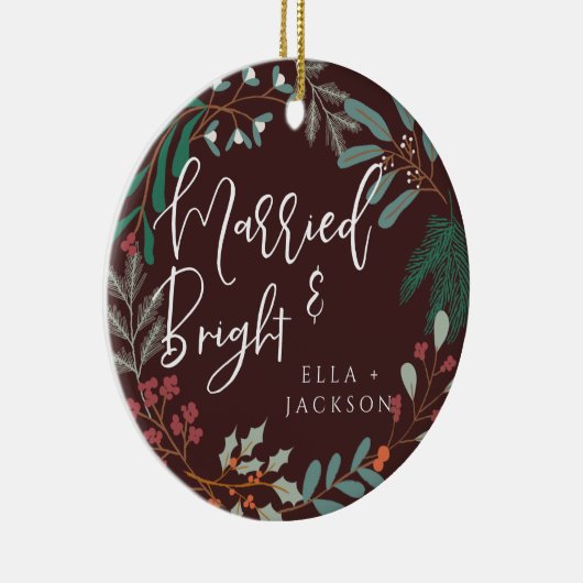 Rood getrouwd en helder eerste kerst botanisch keramisch ornament (Rechts)