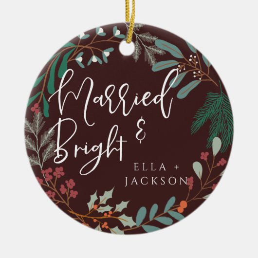 Rood getrouwd en helder eerste kerst botanisch keramisch ornament (Voorkant)