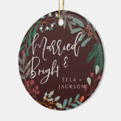 Rood getrouwd en helder eerste kerst botanisch keramisch ornament (Links)