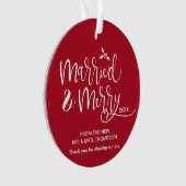 Rood Getrouwd en Vrolijk huwelijk foto gunst Ornament (voorkant)