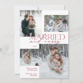 Rood Getrouwd & Vrolijk Moderne Foto Pas getrouwd Feestdagenkaart (Voorkant)