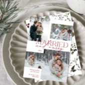 Rood Getrouwd & Vrolijk Moderne Foto Pas getrouwd Feestdagenkaart