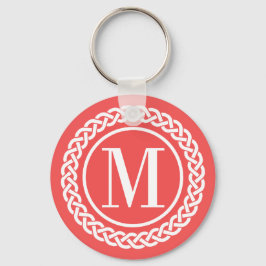 Rood gevlochten Lijst monogram Sleutelhanger