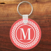 Rood gevlochten Lijst monogram Sleutelhanger (Voorkant)