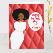 Rood gewatteerde Afro-Amerikaanse 1e Dame Moederda Kaart (Gele Bloem)