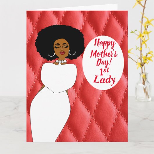 Rood gewatteerde Afro-Amerikaanse 1e Dame Moederda Kaart (Gele Bloem)