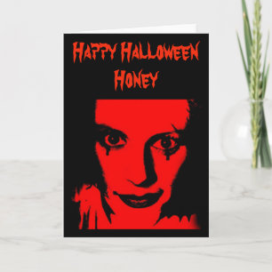 Rood Gezicht Vrouw, Griezelen, Halloween Wenskaart Kaart