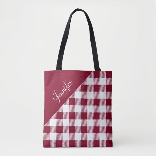 Rood Gingham Geruit Patroon Patroon Tote Bag (Voorkant)