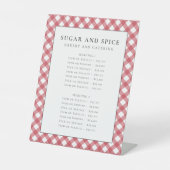 Rood gingham menu, productlijst, servicelijst reclamebord met voetstuk (Voorkant)