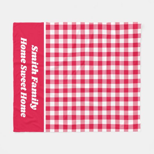 Rood Gingham met Roodnaamgrens Fleece Deken (Voorkant (Horizontaal))