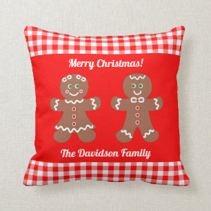 Rood Gingham Monogram voor Kerstmis Kussen
