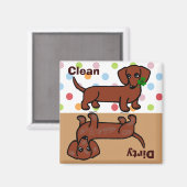 Rood Glad Dachshund 2 Vuil / Schoon Magneet (Voorkant / Achterkant)