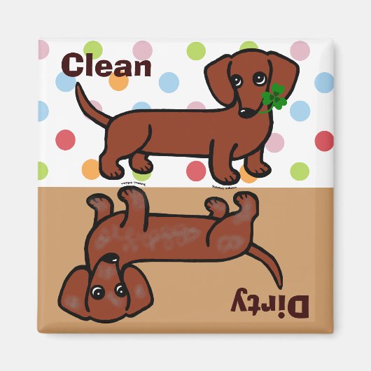 Rood Glad Dachshund 2 Vuil / Schoon Magneet (Voorkant)