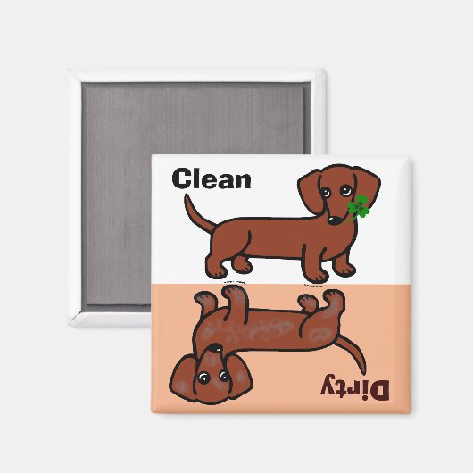 Rood Glad Dachshund 2 Vuil / Schoon Magneet (Voorkant / Achterkant)