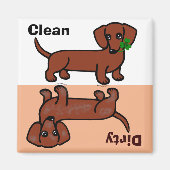 Rood Glad Dachshund 2 Vuil / Schoon Magneet (Voorkant)