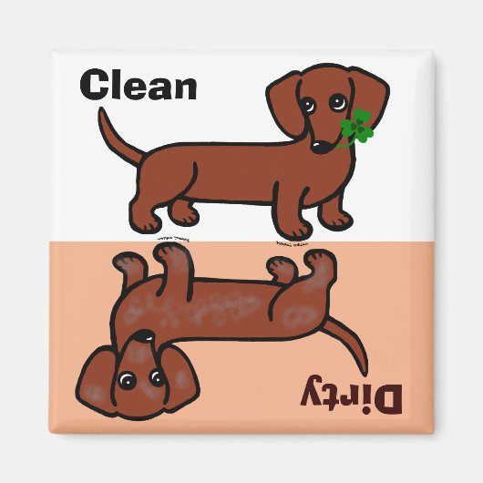 Rood Glad Dachshund 2 Vuil / Schoon Magneet (Voorkant)