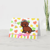 Rood Glad Dachshund en Bloemen Bedankkaart (Voorkant)