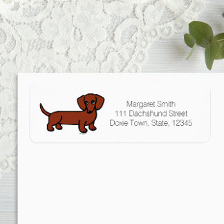 Rood Glad Haired Dachshund 2 retourlabels Etiket