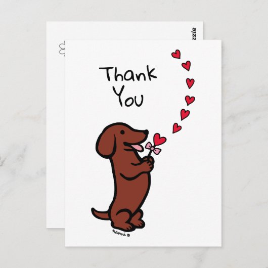 Rood Glad Haired Dachshund Hearts Dank u Briefkaart (Voorkant / Achterkant)