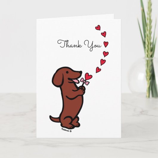 Rood Glad Haired Dachshund Hearts Dank u Kaart (Voorkant)