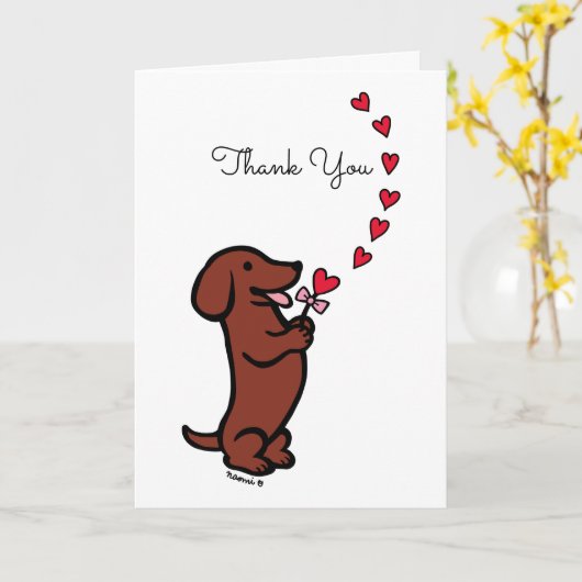 Rood Glad Haired Dachshund Hearts Dank u Kaart (Gele Bloem)