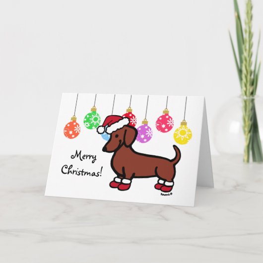 Rood Glad Haired Dachshund Kerstmis Feestdagen Kaart (Voorkant)