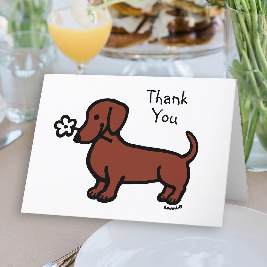 Rood Glad Haired Dachshund Tiny Flower Bedankkaart