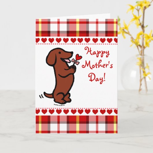 Rood gladharig teckel kaart (Gele Bloem)