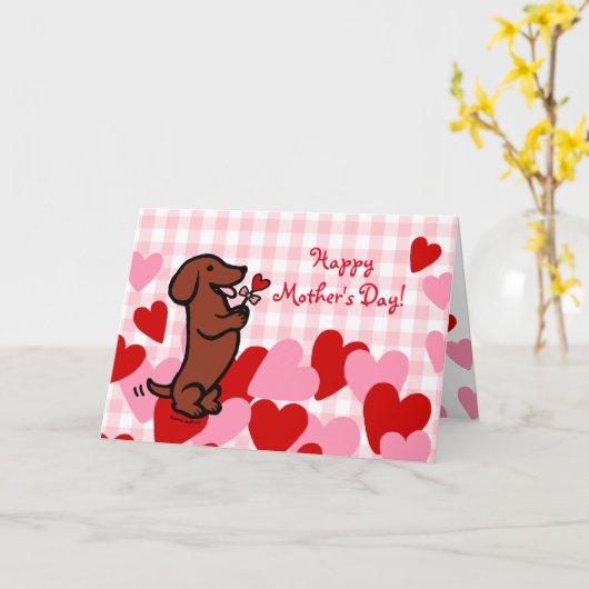 Rood gladharig teckel kaart (Gele Bloem)