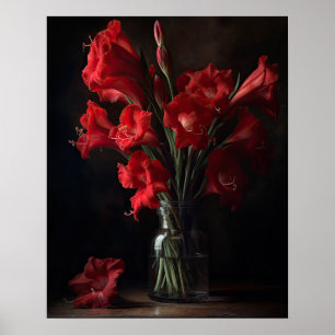 Rood Gladiolus Bloemen Art Print Poster