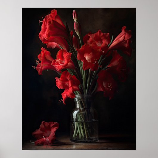 Rood Gladiolus Bloemen Art Print Poster (Voorkant)