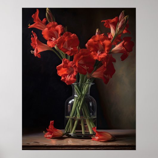 Rood Gladiolus Bloemen Art Print Poster (Voorkant)