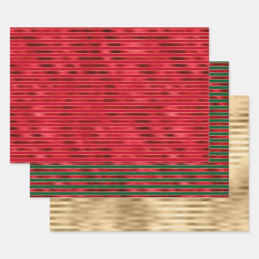 Rood Glam Goud Glam Stripes Inpakpapier Vel (Set)