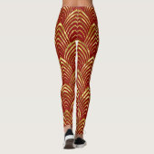 Rood & Glanzend Goud Art-Deco geometrisch patroon Leggings (Achterkant)