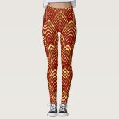 Rood & Glanzend Goud Art-Deco geometrisch patroon Leggings (Voorkant)