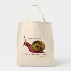 Rood glanzende halve slak met Shakespeare Quote Tote Bag